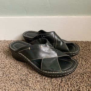 Joseph Seibel blue leather cross strap slip on clogs sandals 39